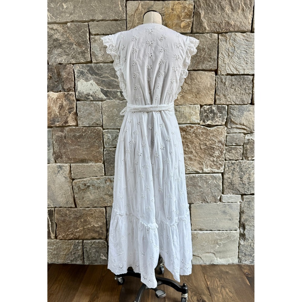 Outerknown Eyelet Kahlo Wrap Dress XS/S White Maxi Ruffle Cottage Feminine Airy - Picture 10 of 14